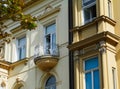 Semi round balcony on old classical european residential building Royalty Free Stock Photo