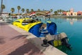 The semi submarine glass speed boat at Marina of Hurghada, Red Sea, Egypt Royalty Free Stock Photo