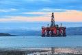 Semi Submersible Oil Rig at Cromarty Firth during Sunset Time