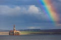 Semi Submersible Oil Rigs and Rainbow at Cromarty Firth