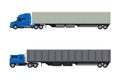 Semi Tractor Trailer Truck as Heavy-duty Towing Engine Side View Vector Set