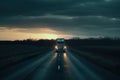 Semi trailer on asphalt road highway at sunset transportation background