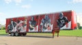 Semi-trailer with Ole Miss Football players on it. Royalty Free Stock Photo