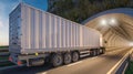 Semi Trailer Truck Going through a Tunnel