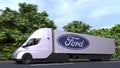 Electric semi-trailer truck with FORD logo on the side. Editorial 3D rendering