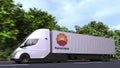 Electric semi-trailer truck with PETROCHINA logo on the side. Editorial 3D rendering