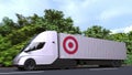 Electric semi-trailer truck with TARGET logo on the side. Editorial 3D rendering