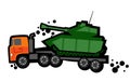 Semi trailer truck transports infantry fighting vehicle. Semitruck. IFV.