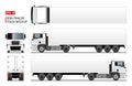 Semi trailer truck vector mockup or template for car branding and advertising. Isolated lorry, blank space. Cargo vehicle set on