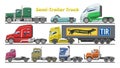 Semi trailer truck vector vehicle transport delivery cargo shipping illustration set of trucking freight lorry semi Royalty Free Stock Photo