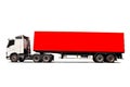 Semi Trailer Truck on White Background. Cargo Container Shipping. Trucking. Lorry Diesel Truck. Freight Truck Logistics Transport. Royalty Free Stock Photo