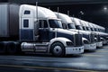Semi Trailer Trucks on Parking lot. Delivery Trucks for Cargo Shipping. Lorry Industry Freight Truck Logistics Transport