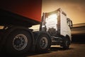 Semi Trailer Trucks on The Parking Lot. Tractor Truck Wheels Tires. Trucking. Freight Truck Logistics Transport Royalty Free Stock Photo