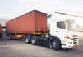 Semi Trailer Trucks the Parking at The Warehouse. Delivery Trucks. Shipping Cargo Container. Lorry Loading. Industry Freight Truck Royalty Free Stock Photo