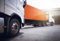 Semi Trailer Trucks the Parking at The Warehouse. Delivery Trucks. Shipping Cargo Container. Lorry Loading. Industry Freight Truck Royalty Free Stock Photo