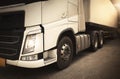 Semi TrailerTrucks on Parking. Shipping Container. Delivery Trucks Engine Diesel Lorry Tractor. Industry Freight Trucks Logistics. Royalty Free Stock Photo