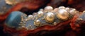 Semi-translucent stones in ivory white pearlescent pearly shine - generative AI