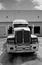 Semi truck cab black and white Royalty Free Stock Photo