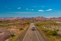 Semi-truck on desert highway in Utah Royalty Free Stock Photo