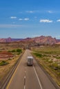 Semi-truck on desert highway in Utah Royalty Free Stock Photo