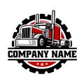 Semi truck flat bed 18 wheeler freight vector circle emblem logo Royalty Free Stock Photo