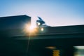 Semi truck on highway overpass concept with motion blur Royalty Free Stock Photo