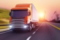 Semi-truck on a highway in sunset Royalty Free Stock Photo