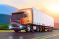 Semi-truck on a highway in sunset Royalty Free Stock Photo