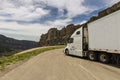 Semi truck parked on rest area in mountain Royalty Free Stock Photo