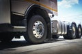 Semi Truck on Parking. Truck Wheels Tires. Rubber, Truck Tyres. Freight Trucks Transport Logistics. Royalty Free Stock Photo