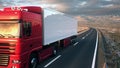 Semi-trailer truck driving along a desert road