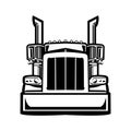 Semi truck silhouette front view black and white vector art in white background. Best for transportation related industry Royalty Free Stock Photo