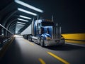 Semi Truck at Speed in Tunnel motion blure. ai generative Royalty Free Stock Photo