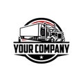 Semi Truck, 18 Wheeler, Freight Tow Trailer Monochrome, Silhouette Vector Royalty Free Stock Photo