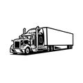 Semi Truck, 18 Wheeler, Freight Tow Trailer Monochrome, Silhouette Vector Royalty Free Stock Photo