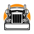 Semi truck 18 wheeler front view silhouette black and white vector isolated Royalty Free Stock Photo