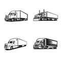 Semi truck 18 wheeler truck vector isolated bundle set in white background Royalty Free Stock Photo