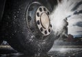 Semi Truck Wheels Washing Royalty Free Stock Photo