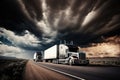 Semi-Trucks on an Open Highway with Dramatic Clouds in the Sky