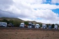 Semi trucks stop in row on California rest area