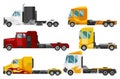 Semi trucks. Trucks, delivery trailers, cargo trukcs clolorful set on white background. Delivery and shipping machines