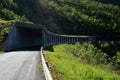 Semi tunnel in mountain side on senja island for falling rock protection