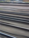 A semiabstract close-up of railway tracks with motion blur