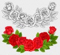 Semicircular Composition of Red Roses on Transparent Background