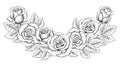 Semicircular Composition of Vintage Black and White Hand Drawn Roses