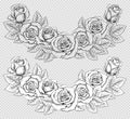 Semicircular Composition of Vintage Black and White Roses on transparent Background