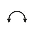 Semicircular curved thin long two sided arrow. Vector illustration.