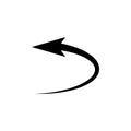 Semicircular rounded curved rotating arrow.