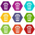 Semicircular window frame icons set 9 vector