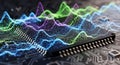 Semiconductor Analysis Data Waves on Microchip, Technology Royalty Free Stock Photo